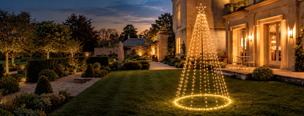 Agriframe Christmas light up tree in a garden