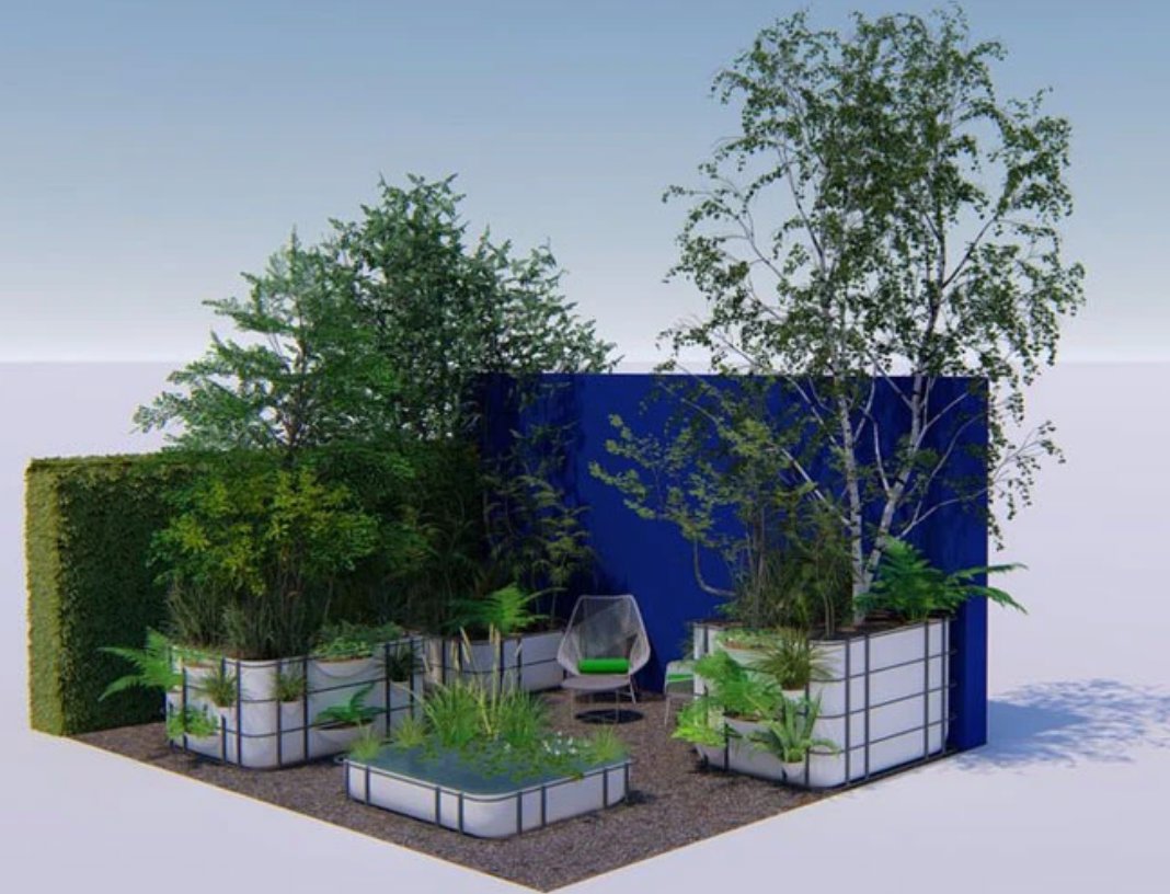 digital drawing of a small space garden