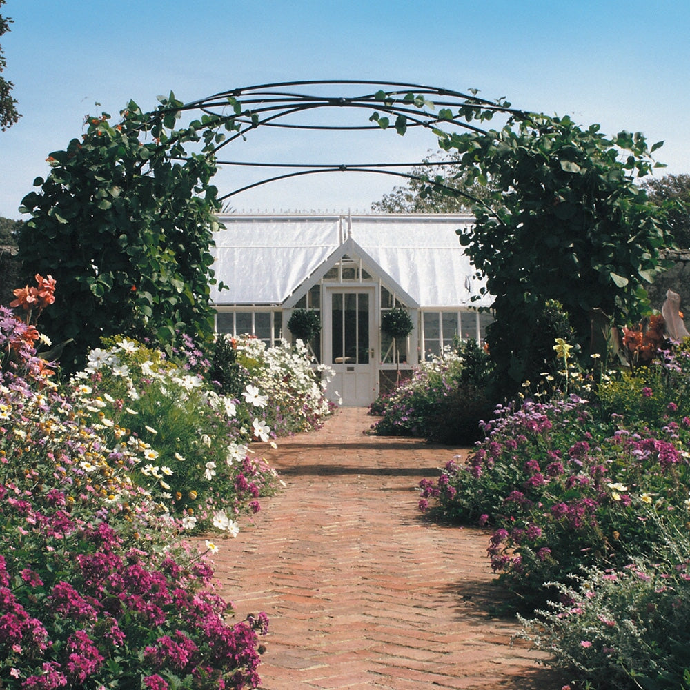 garden gazebo with flowers and path