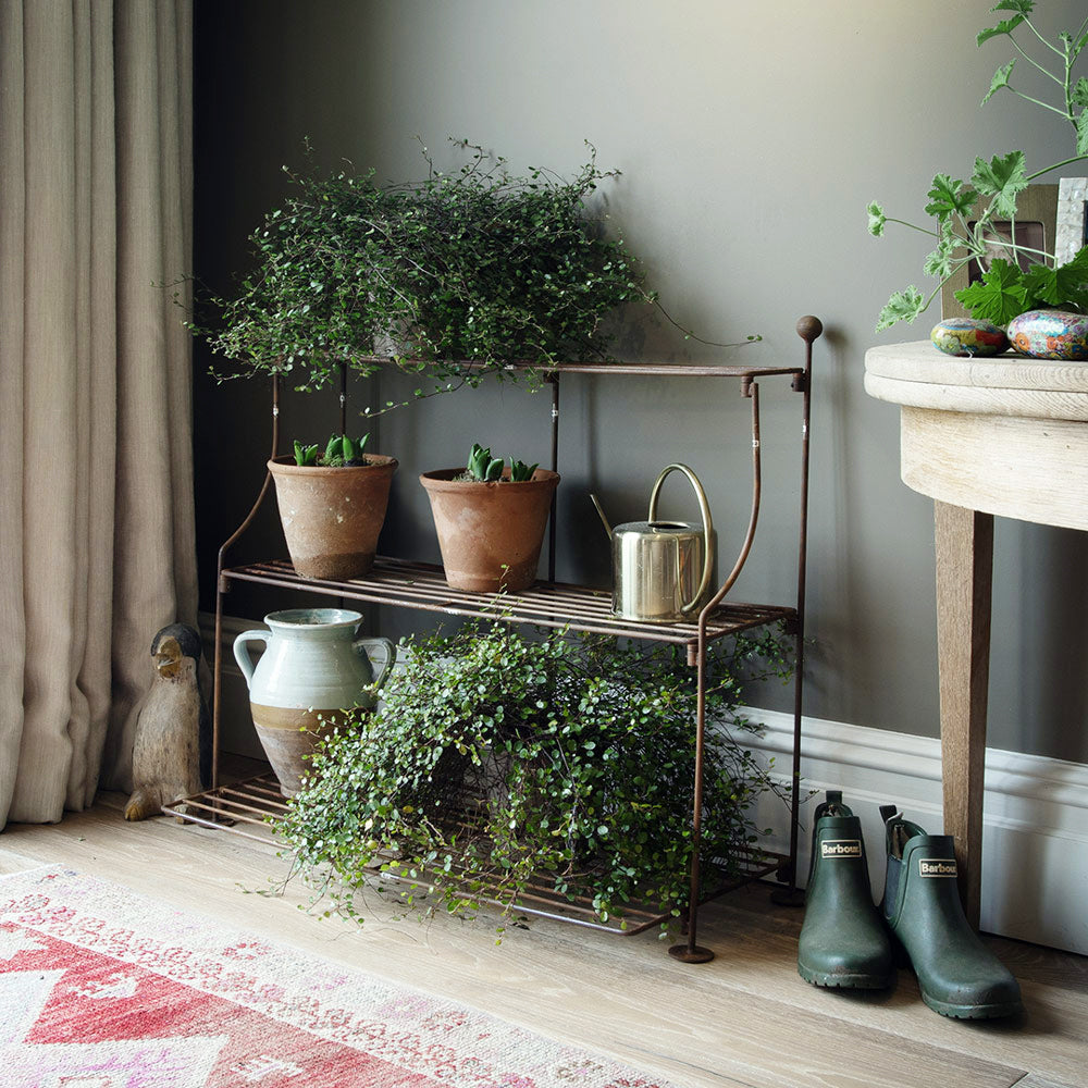 Elegance tiered plant stand in a rustic finish