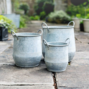Set of Three Galvanised Zinc Planters