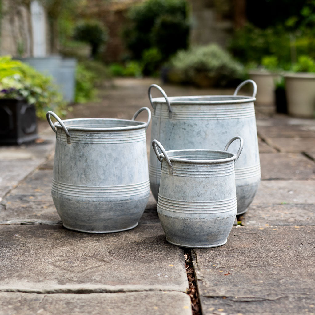 Galvanised Zinc Planters - Set of 3