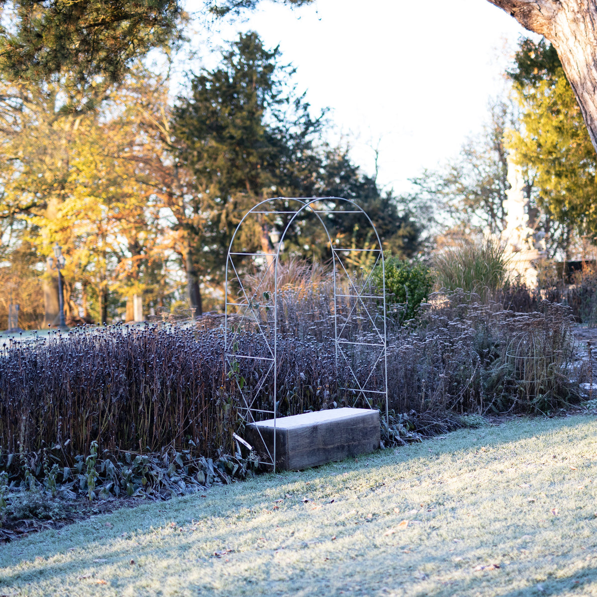 fine metal king arch in a winter garden