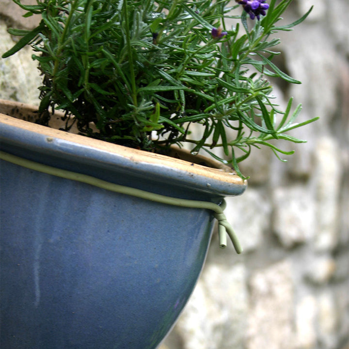 Soft tie twisted around a plant pot