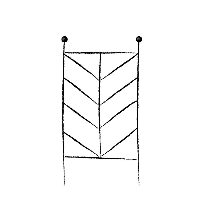 Black and white drawing of a fence panel on a white background