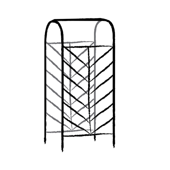 Black and white line drawing of a growing frame with a zigzag pattern.