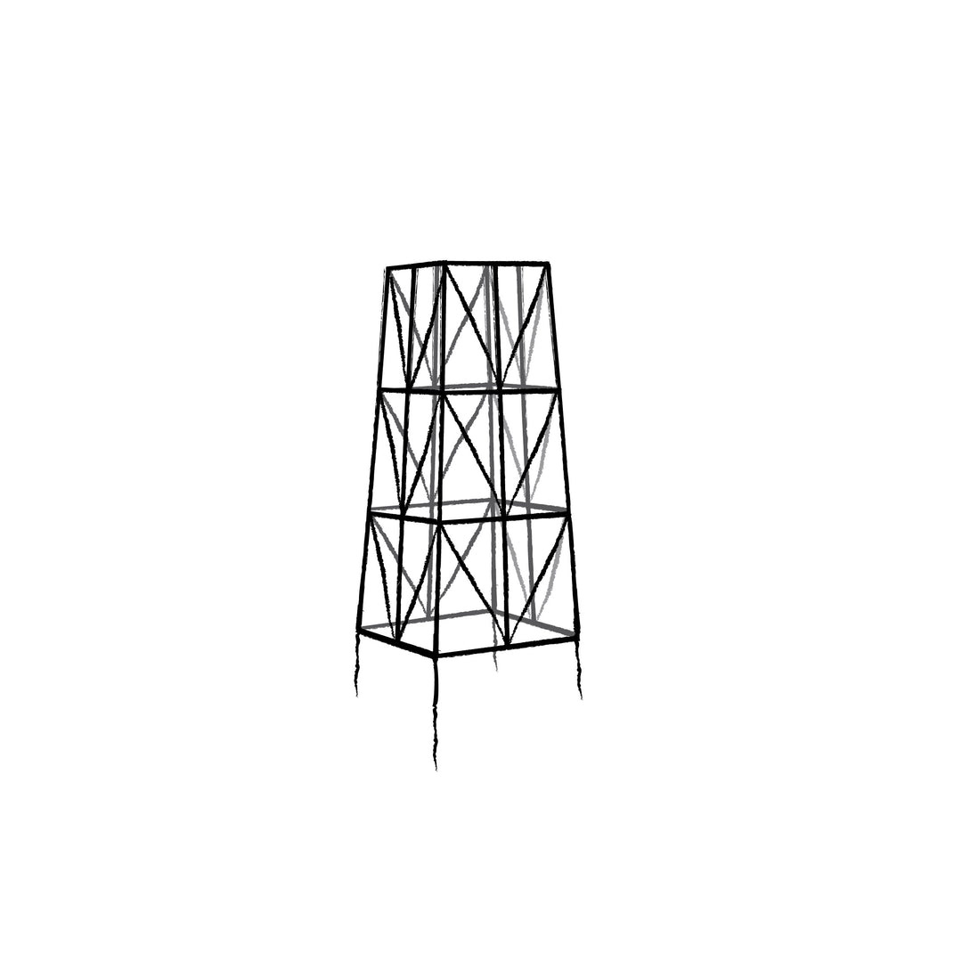 Black geometric obelisk on a white background