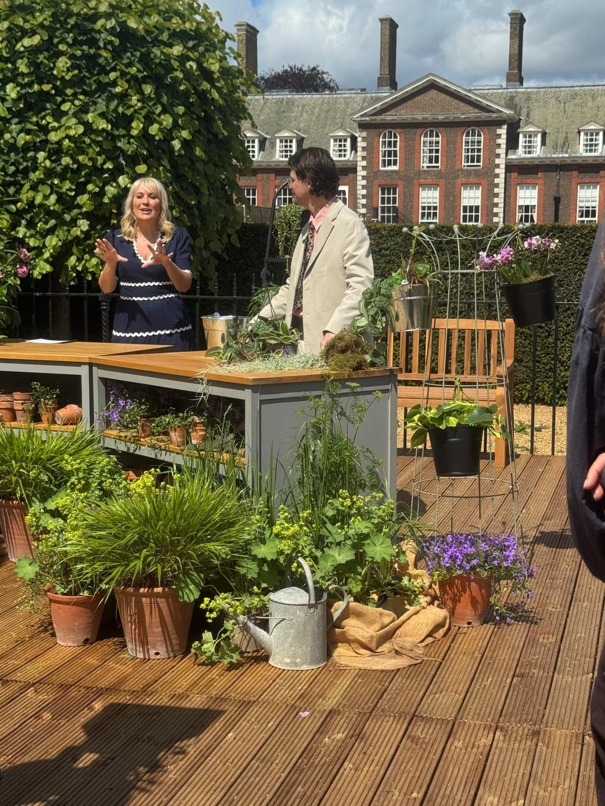 Elegance Coronation Obelisk featured on a BBC filming set at RHS Chelsea Flower Show