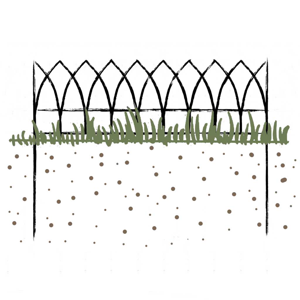 Line drawing of the agriframes elegance lawn and border edging with grass across it