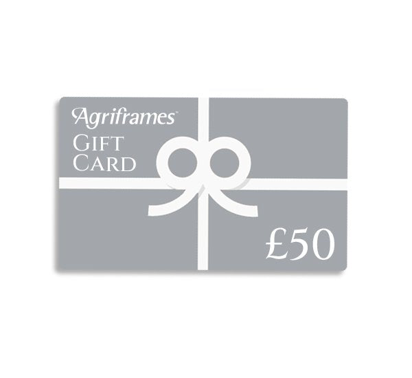 Graphic image of an Agriframes gift card for fifty pounds.