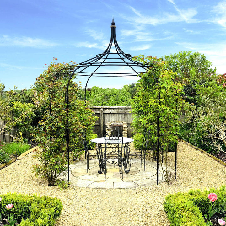 Gothic Gazebo with table and chairs underneath 