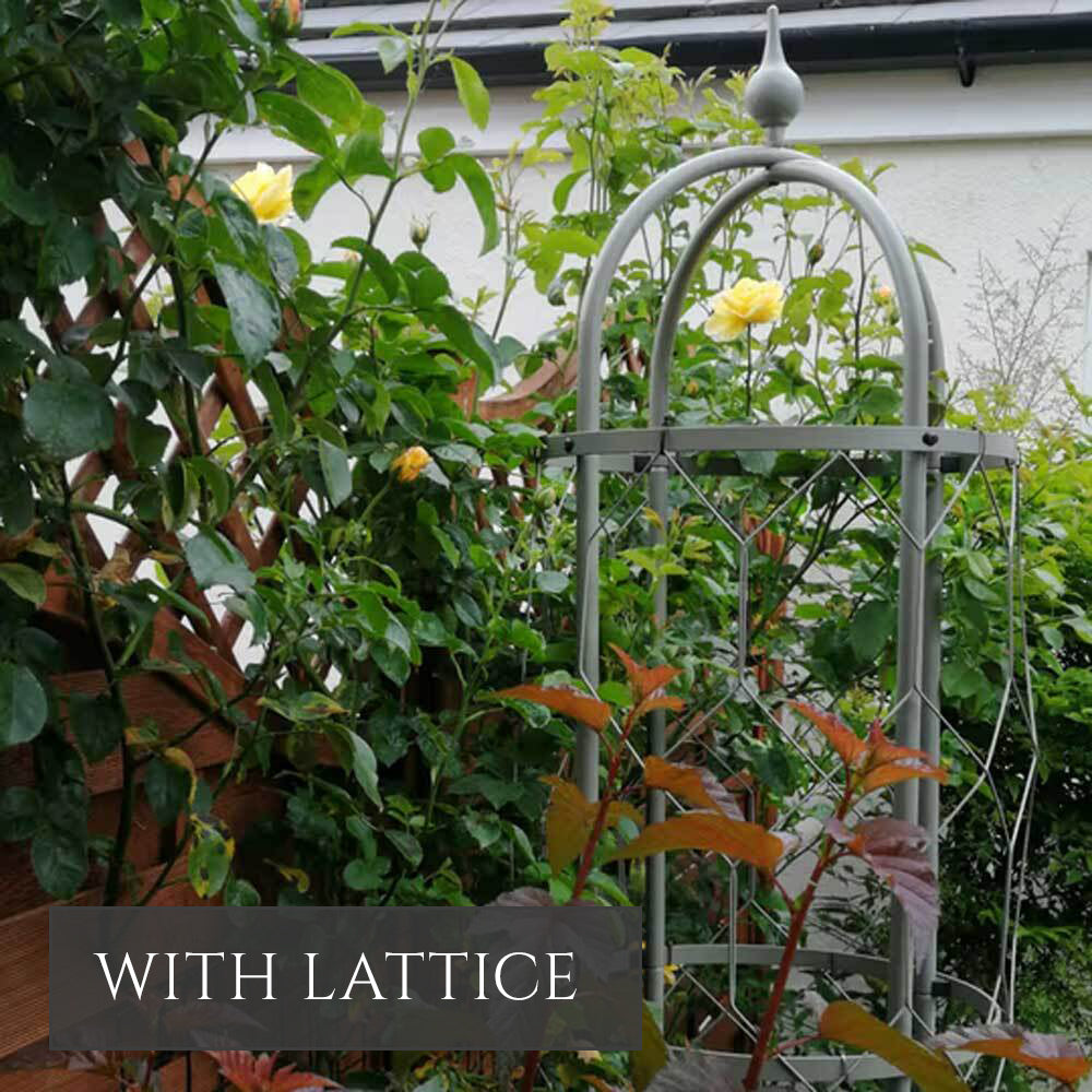 classic garden obelisk with lattice in garden