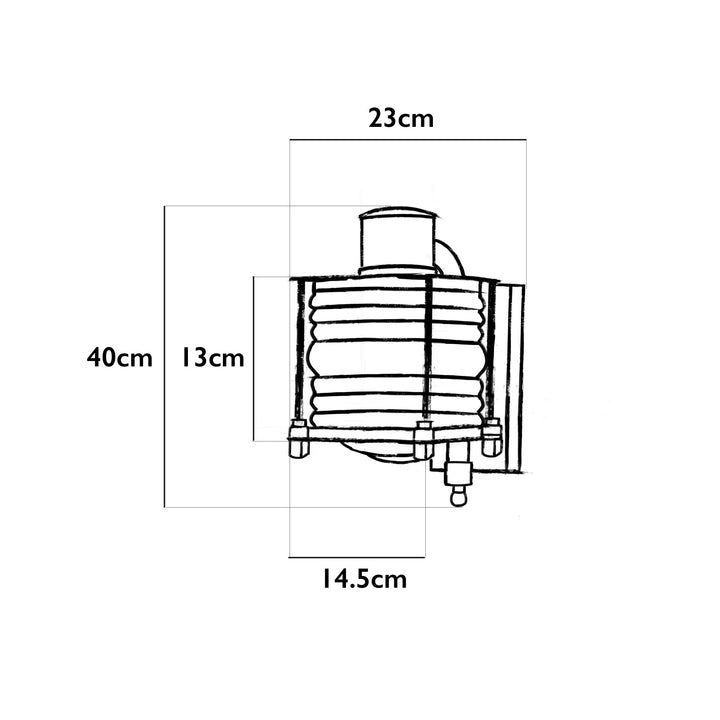 Illustration of the Agriframes Frome Outdoor Wall Lamp with dimensions indicated around it