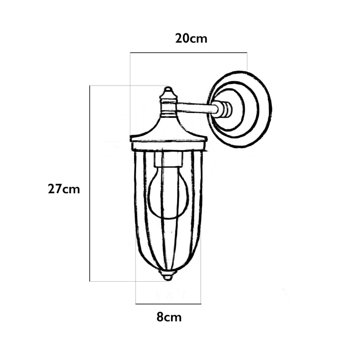 Illustration of the Agriframes Hampstead Round Outdoor Wall Lamp with dimensions indicated around it