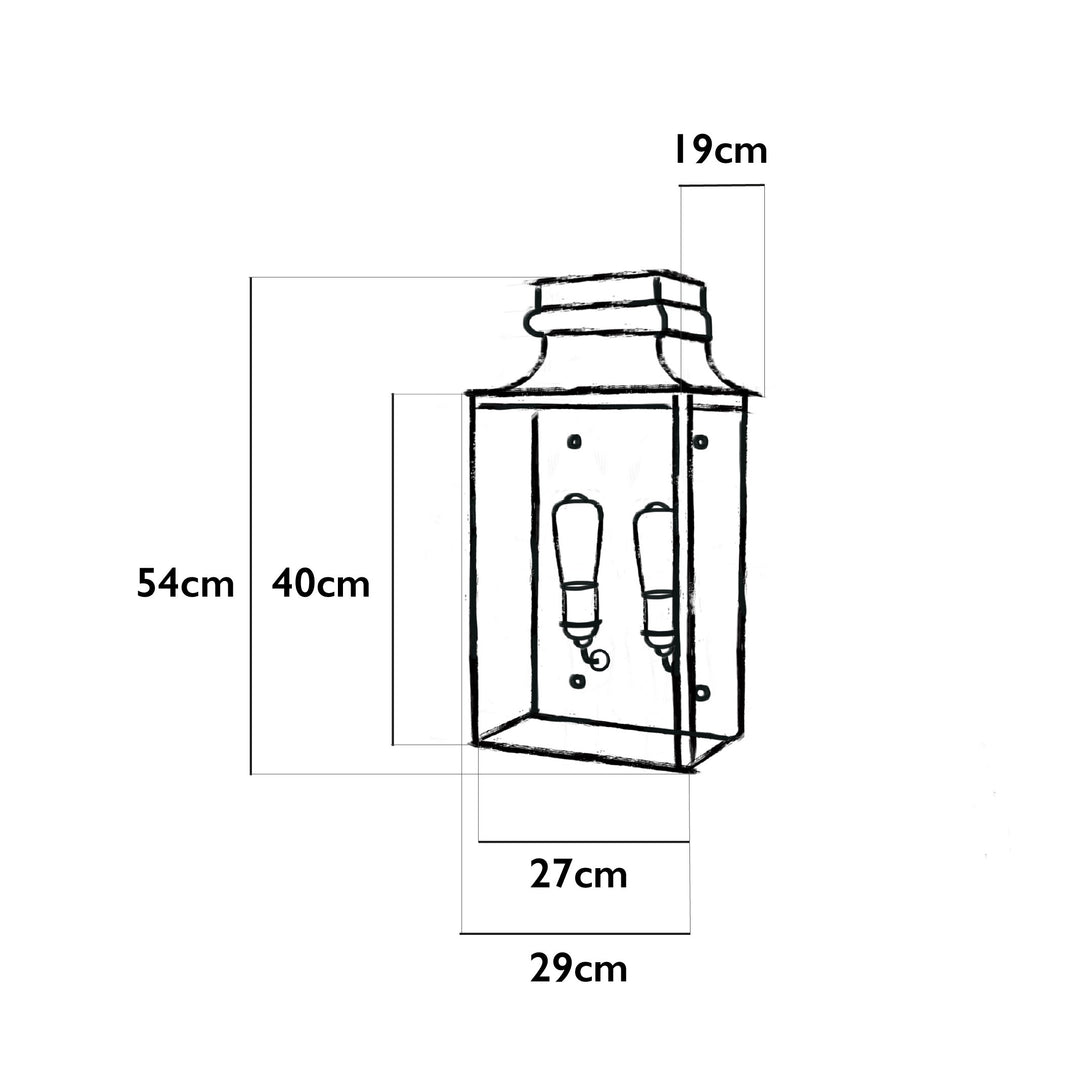 Illustration of the Agriframes Marlborough Outdoor Wall Lamp with dimensions indicated around it