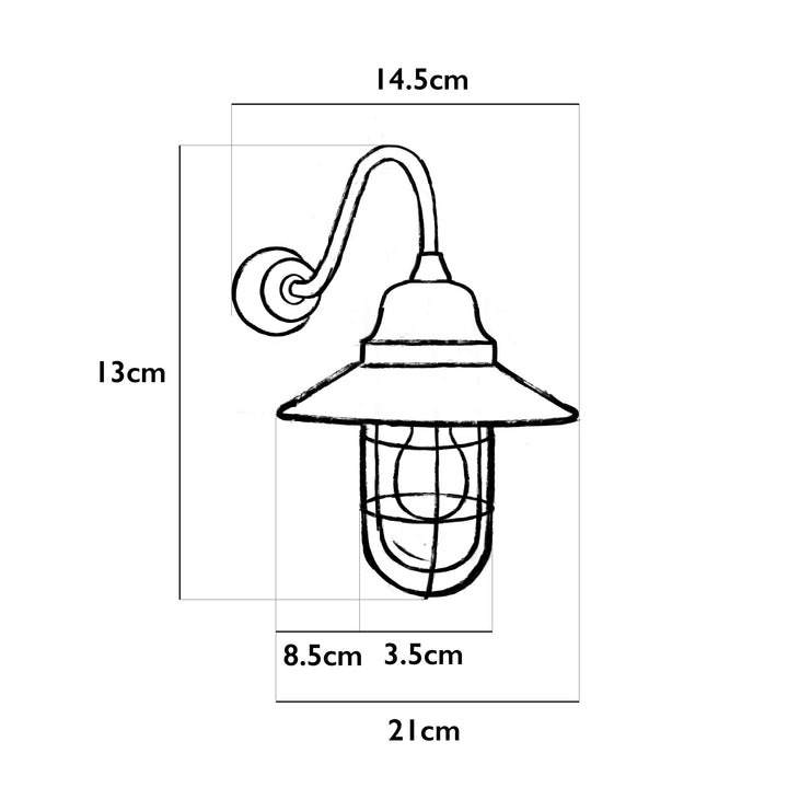 Illustration of the Agriframes Portloe Outdoor Wall Lamp with dimensions indicated around it