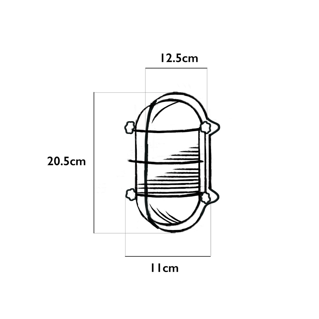 Illustration of the Agriframes Salcombe Outdoor Wall Lamp with dimensions indicated around it