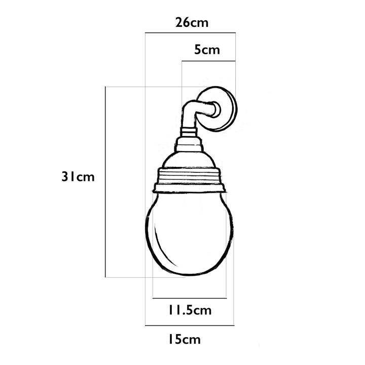 Illustration of the Agriframes Trowbridge Outdoor Wall Lamp with dimensions indicated around it