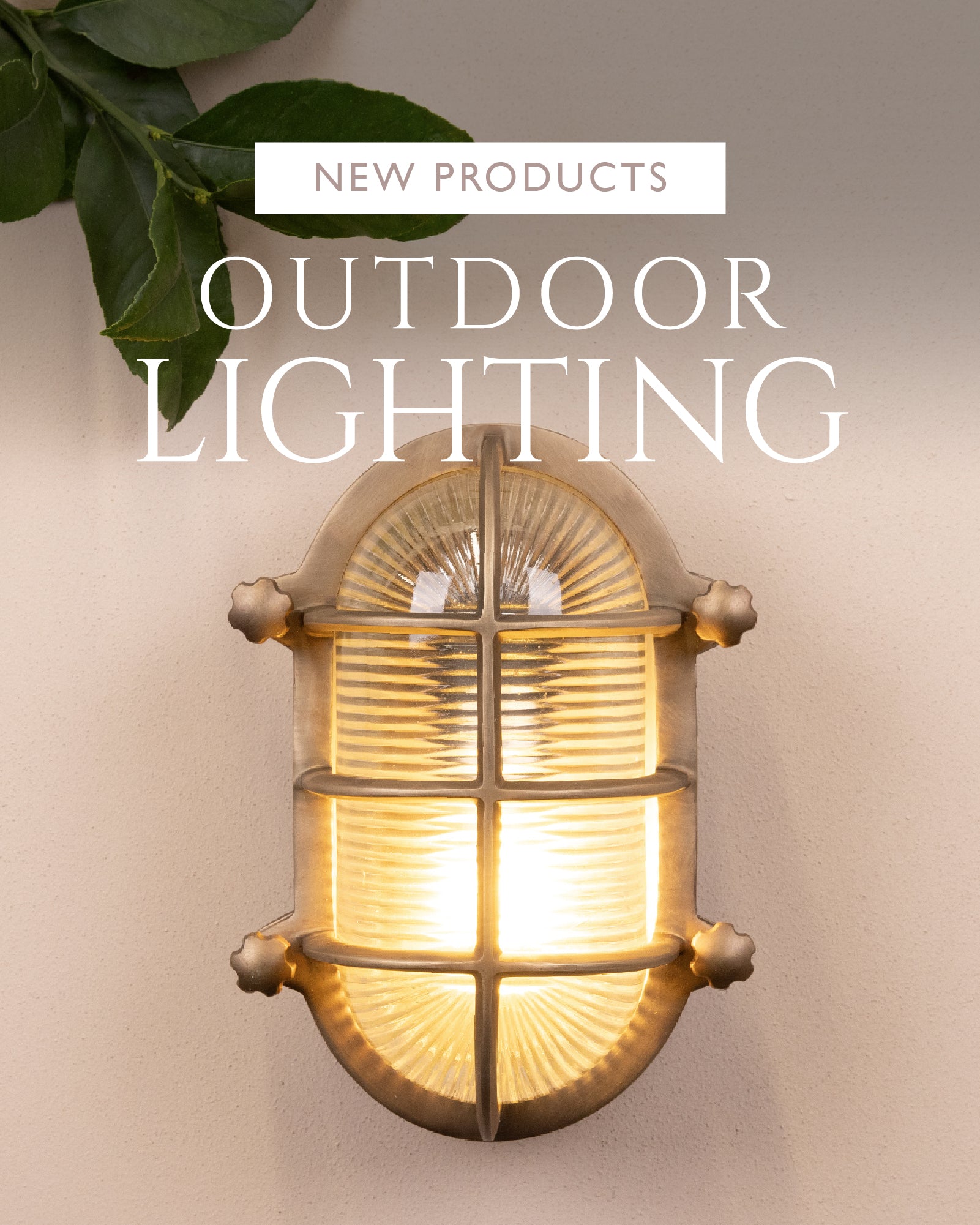 Agriframes Salcombe Bulk Head Oval Lamp mounted on a neutral background with the text "New Products: Outdoor Lighting" above