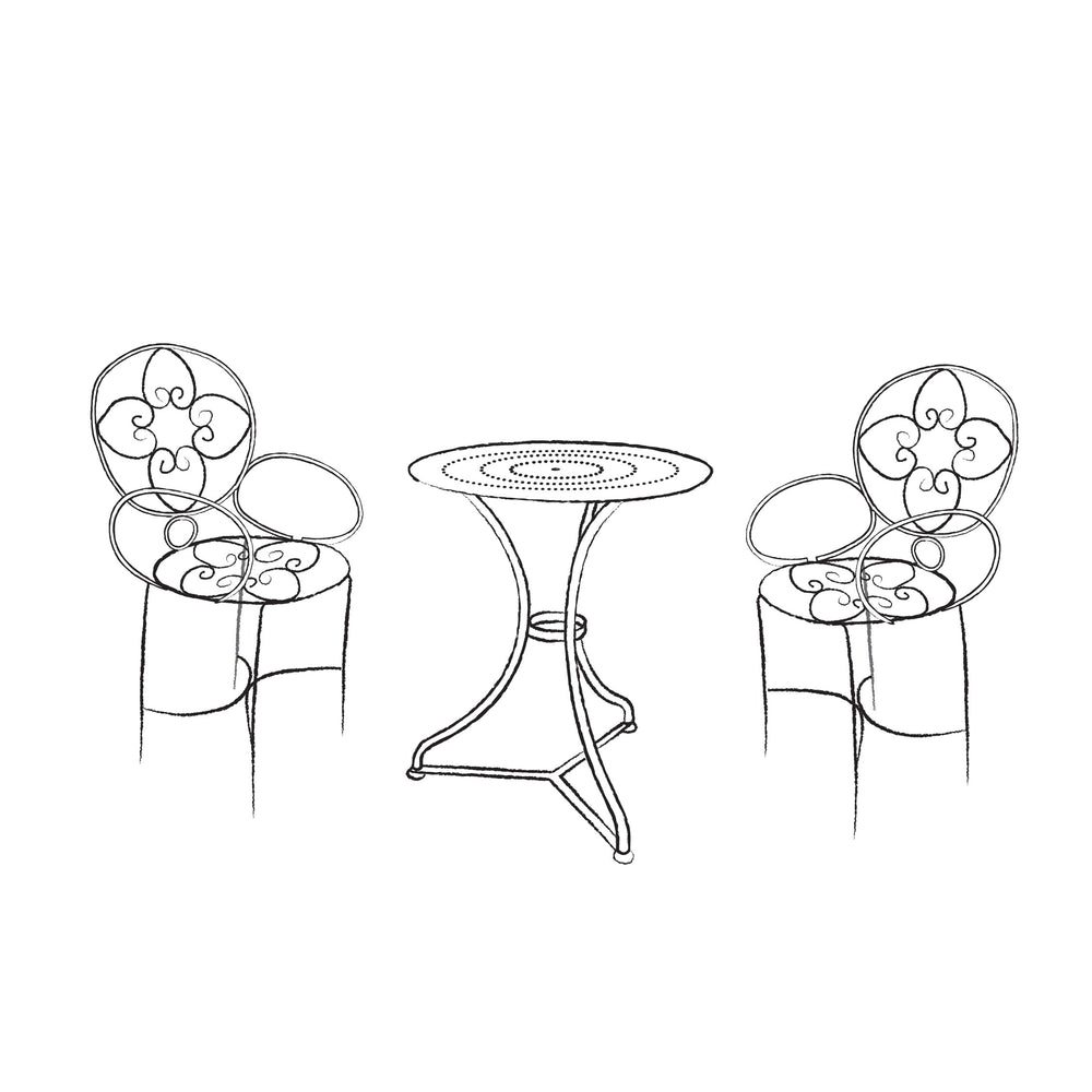 Black and white line drawing of the Agriframes Pavillion Vintage Bistro Set. 