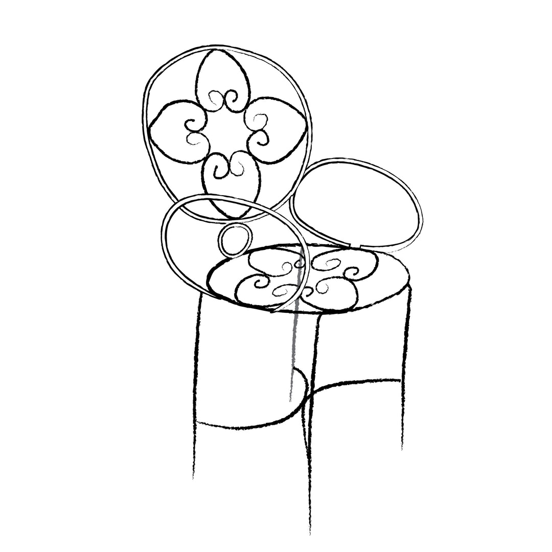 Black and white line drawing of a decorative vase with floral patterns on a white background