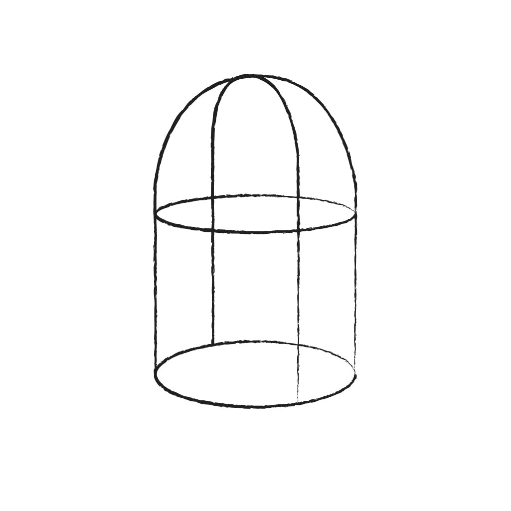 Line drawing of the steel round fruit cage