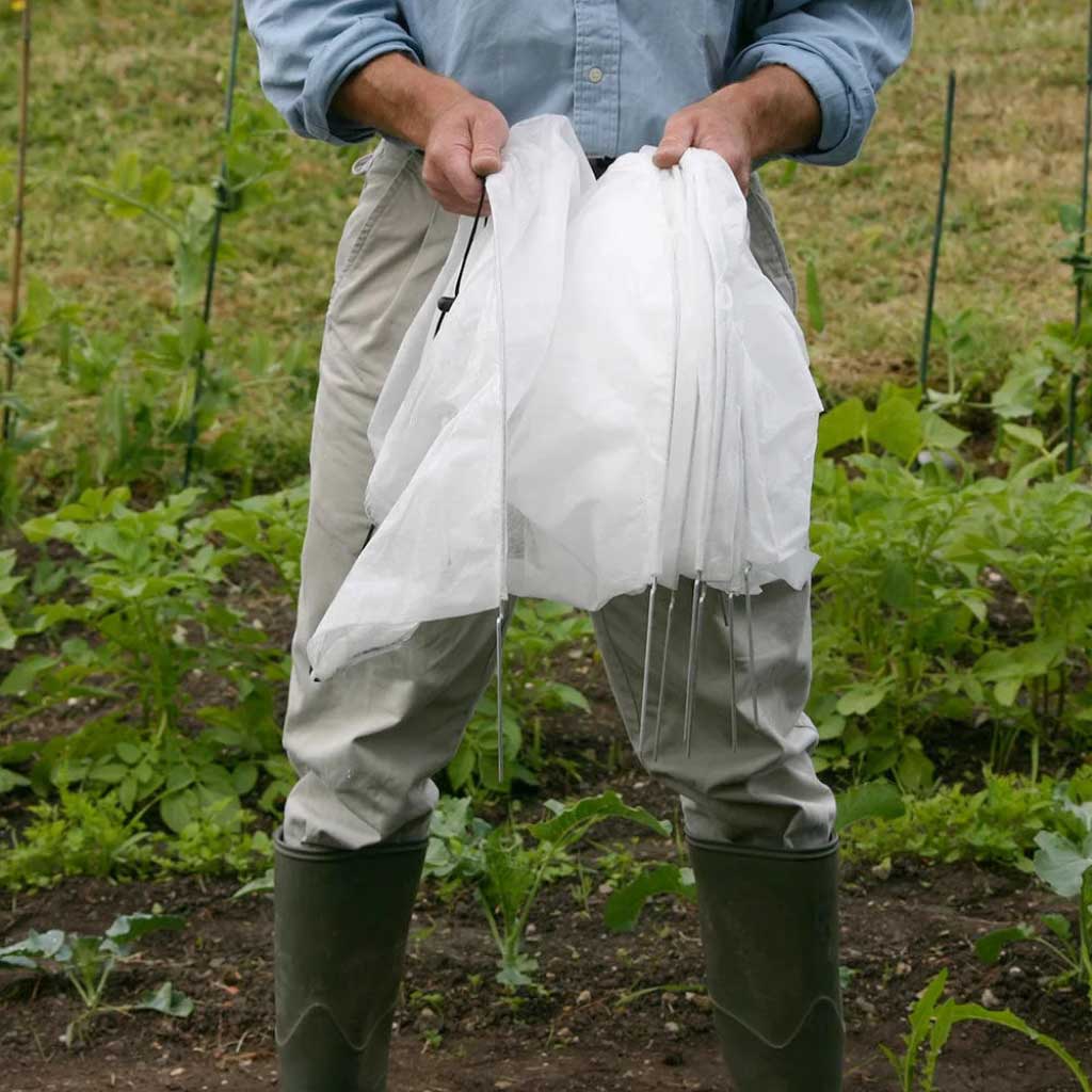 agriframes easy fleece tunnel held and folded to show pack down size