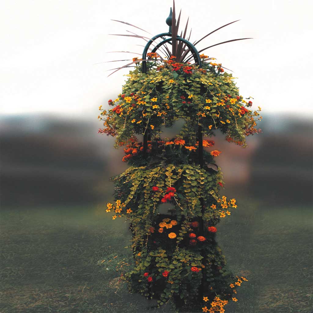 obelisk planter with flowers