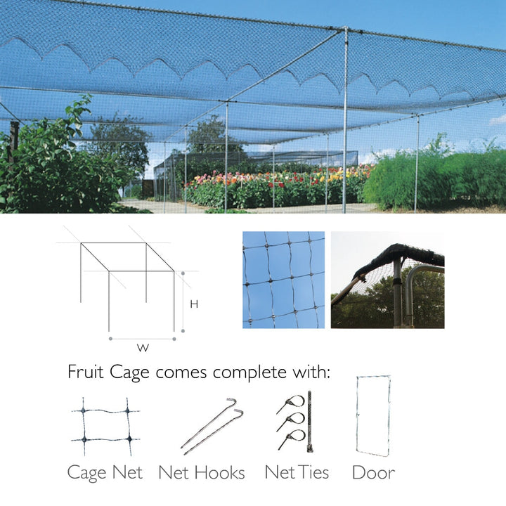 Agriframes Superior Fruit Cage diagram with dimensions and the accessories included