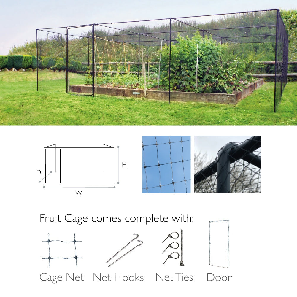 Superior Fruit Cage diagram with dimensions and the accessories included